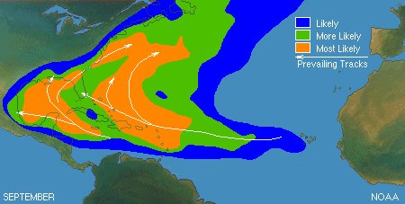 Mid season hurricane paths